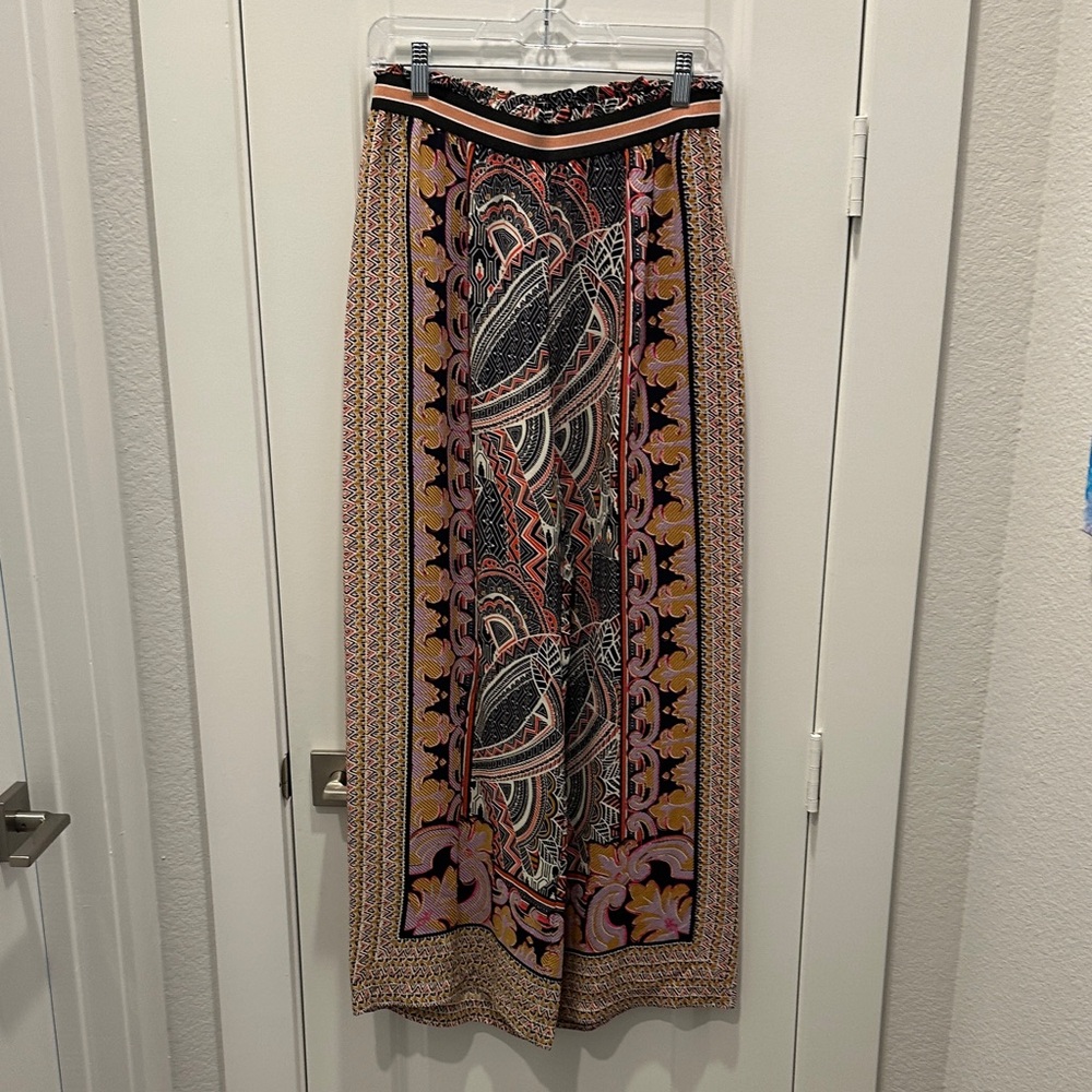 Anthropologie Black and Pink Patterned Wide Leg Pants